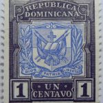 coat of arms republica dominicana 1 un centavo black ultramarine color stamp dios patria libertad