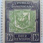 coat of arms republica dominicana 10 diez centavos black green color stamp dios patria libertad