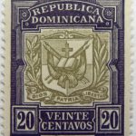 coat of arms republica dominicana 20 veinte centavos black olive color stamp dios patria libertad