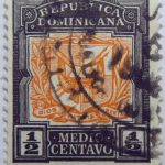 coat of arms republica dominicana half medio centavo black orange color stamp dios patria libertad