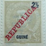 portuguese guinea 1911 king carlos i stamp grey black 2 half guine reis correios portugal republica red overprinted