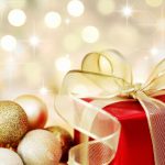 christmas gift on defocused lights background