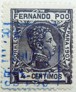 fernando poo bioko island 4 centimos black old stamp para 1907 correos